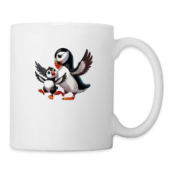 Papageientaucher-Mutter und Kind beim Herumtollen - Tasse - Weiß - Rechts