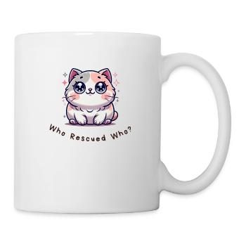 Who Rescued Who? – Lustiges Katzen Shirt - Tasse - Weiß - Rechts