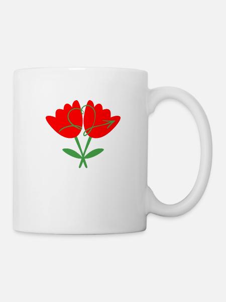 Die zwei roten Blumen, die Vereinigung der Liebe - Tasse - Weiß