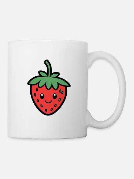 Kawaii Erdbeer Lächeln Design - Tasse - Weiß
