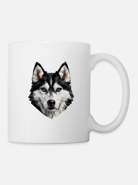Geometric Husky Head Blue Eyes - Mug - white
