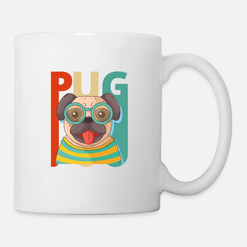 Chiot de chien rétro carlin rétro. Cadeaux de l'année du chien - Mug blanc - blanc