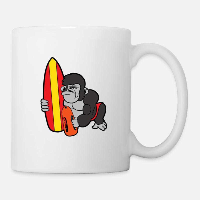 Gorilla Lifeguard Surfing Surfboard Planche de surf - Mug blanc - blanc