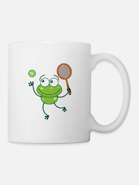 Grenouille verte prête à servir au match de tennis - Mug blanc - blanc