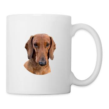 Hund Dackel Hugo mit treuem Hundeblick - Tasse - Weiß - Rechts