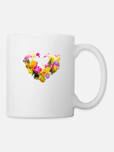 cœur de fleur, cœur, fleurs, photo, fleurs colorées - Mug blanc - blanc