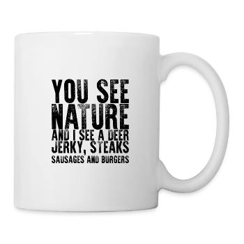 Tu vois la nature Je vois un cerf, Jerky, Steaks 2 - Mug blanc - blanc - Droite