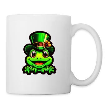 Grinning frog wears St. Patrick Day top hat - Mug - white - Right