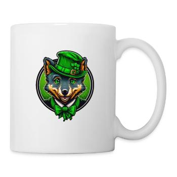 Cute Wolf St. Patrick's Day Hat with Green Eyes - Mug - white - Right