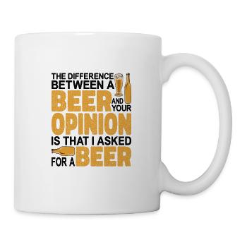 La différence entre une bière et votre opinion - Mug blanc - blanc - Droite