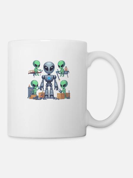 Aliens bauen Roboter - Tasse - Weiß