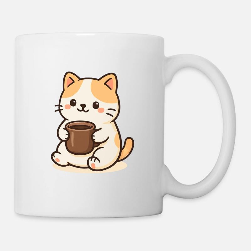 Chat avec Tasse - Mug blanc - blanc