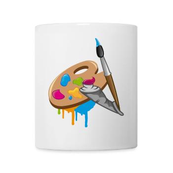 a Paint brush, colors and a painter's palette - Mug - white - Front