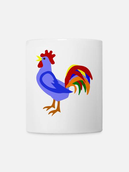 Farbenfroher Hahn im Kunstdesign - Tasse - Weiß