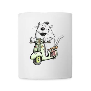 Coole Katze Fährt Roller Fun Design Katzenmotiv - Tasse - Weiß - Vorne