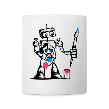 Un robot avec un pinceau - Mug blanc - blanc - Devant