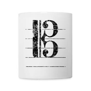 Tenorschlüssel - Notenschlüssel Cello / Posaune - Tasse - Weiß - Vorne