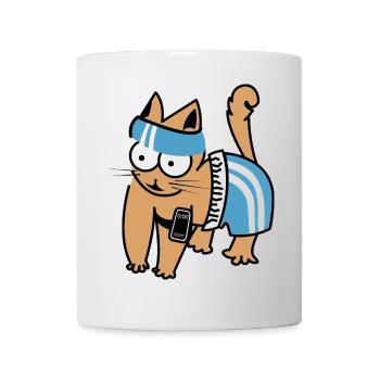 Cat Smartphone Fitness Funny Sports Training - Mug - white - Front