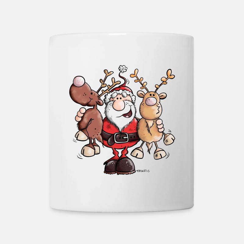 Santa Claus cuddles Reindeers - Mug - white