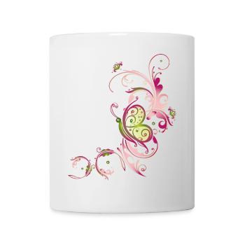 Florale Ranke mit Blumen und Schmetterling - Tasse - Weiß - Vorne