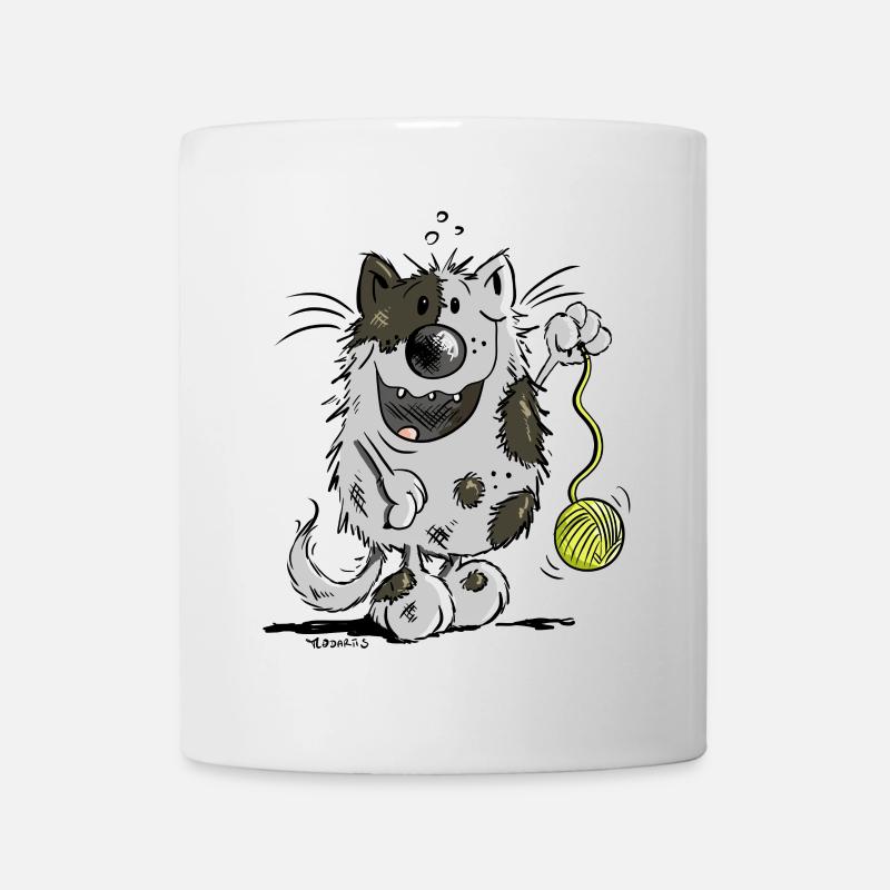Katze mit Wollknäuel - Tasse - Weiß