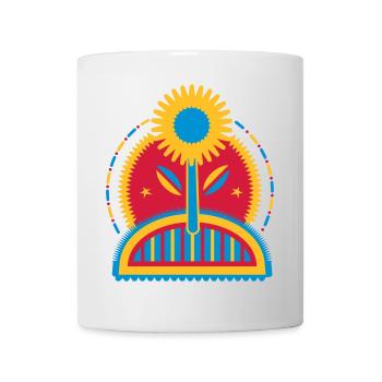 große leuchtende Sonnenblume im Blumenbeet - Tasse - Weiß - Vorne