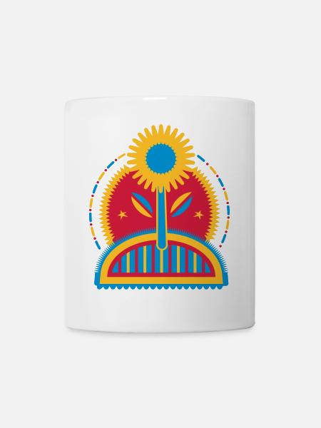 large glowing sunflower in the flower bed - Mug - white