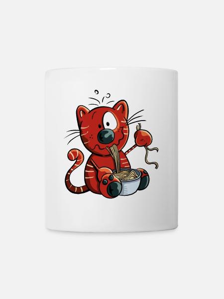 Katze genießt Spaghetti - Tasse - Weiß
