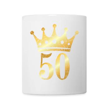 50. Geburtstag Geschenk mit Krone (Goldgelb) 50 - Tasse - Weiß - Vorne
