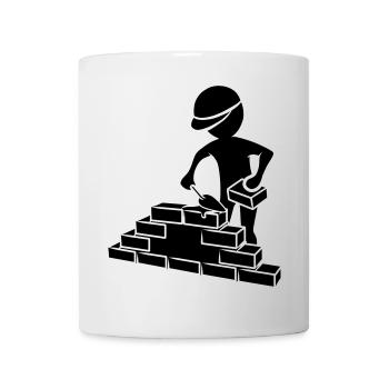 Bauarbeiter mit Maurerkelle, Mörtel und Mauer - Tasse - Weiß - Vorne