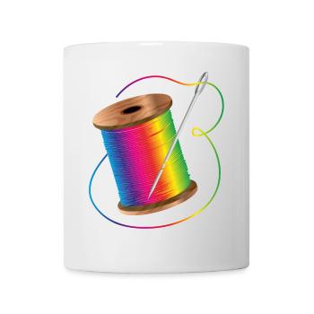 luminous sewing thread in rainbow colors with needle - Mug - white - Front