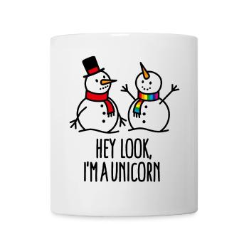 Hey look I'm a unicorn, Schneemann, Weihnachten - Tasse - Weiß - Vorne