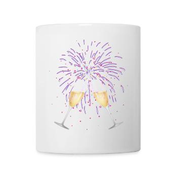 two glasses with sparkling wine for New Year's Eve fireworks - Mug - white - Front