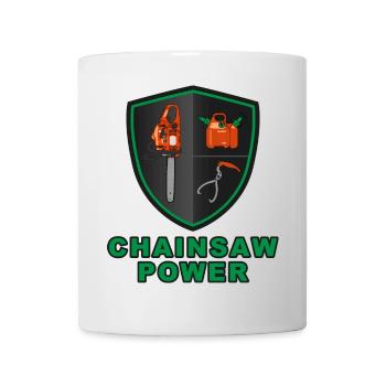 Kettensäge Power Wappen -Fuel Dose, Holzzange - Tasse - Weiß - Vorne