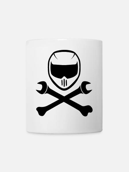 Sport Motorradhelm mit Kochen Schraubenschlüssel - Tasse - Weiß