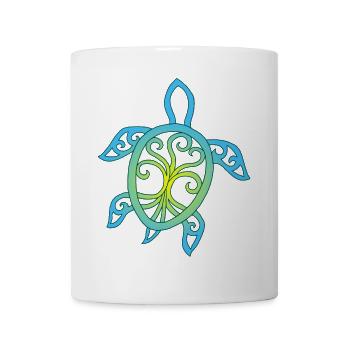 Symbole de tortue marine bleue et jaune - Mug blanc - blanc - Devant