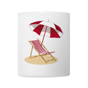 Chaise longue sur la plage et parasol - Mug blanc - blanc - Devant
