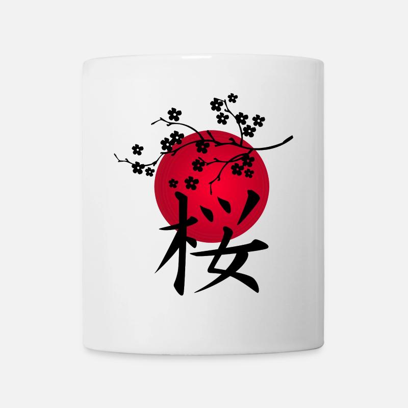 Cerisier japonais noir et soleil rouge - Mug blanc - blanc