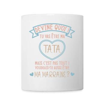 Devine quoi ! Tata voudrais-tu être ma marraine ? - Mug blanc - blanc - Devant