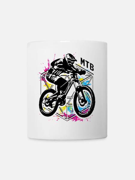 MTB - Buntes Mountainbike Rad - Mountainbiker - Tasse - Weiß