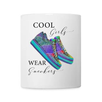 Cool girls wear sneakers sports shoes ladies - Mug - white - Front