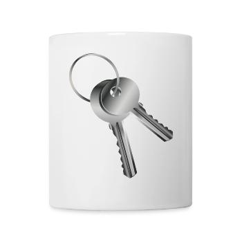 two silver-coloured keys with symbolic character - Mug - white - Front