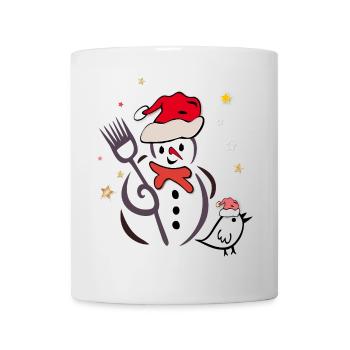 Schneemann und Spatz im Winter - Tasse - Weiß - Vorne