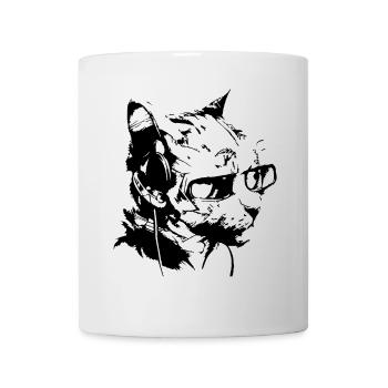 coole DJ Katze mit Sonnenbrille - Tasse - Weiß - Vorne