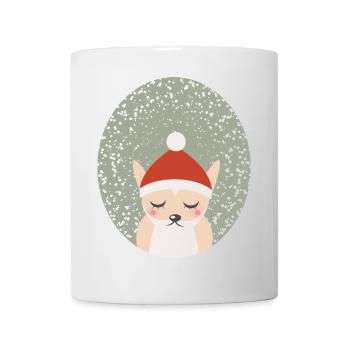 cute fox with Santa Claus Christmas hat - Mug - white - Front