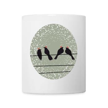 Vögel auf Stromleitung mit Santa Weihnachtsmützen - Tasse - Weiß - Vorne
