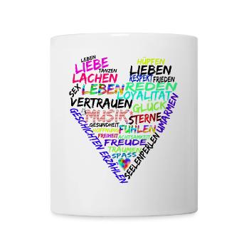 Herz Text Leben Lieben Lachen und Mehr - Tasse - Weiß - Vorne