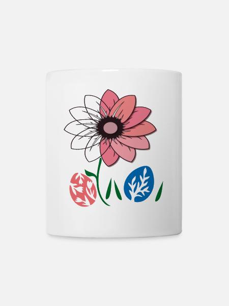 Blume mit Ostereier, Frohe Ostern - Tasse - Weiß