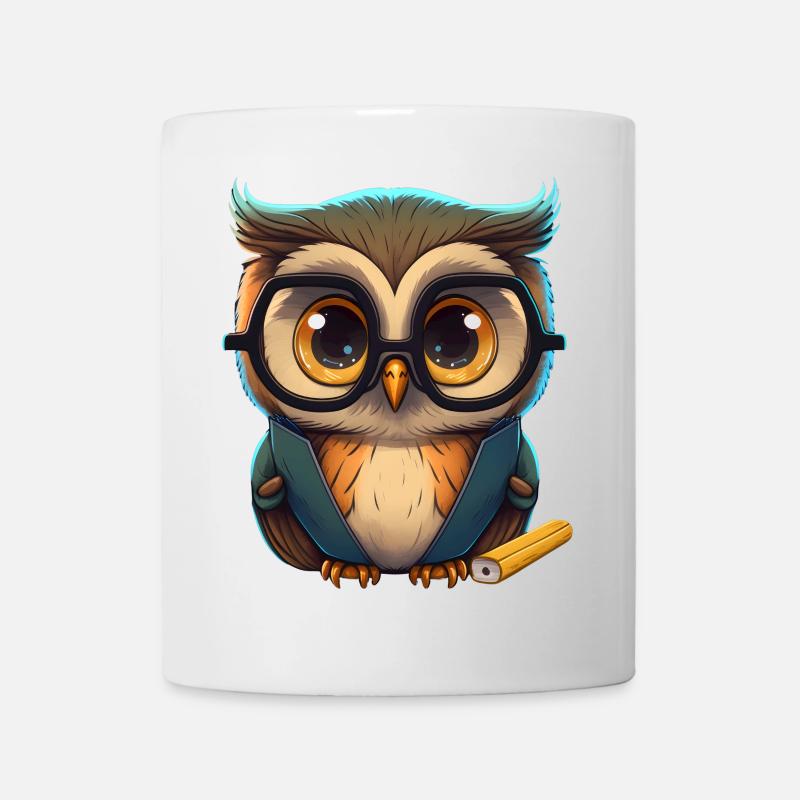 Schlaue Eule mit Brille - Tasse - Weiß
