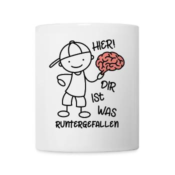 Hier! Dir ist was runtergefallen! Strichmännchen - Tasse - Weiß - Vorne